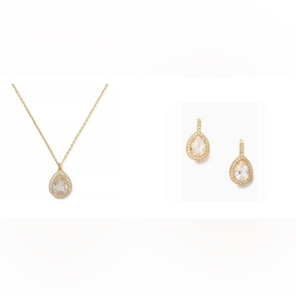 Kate Spade Pavé Halo Gold Plated Metal Mini Pendant Necklace and Earring Set